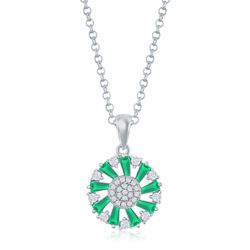 Emerald and Clear CZ Pinwheel Pendant - Sterling Silver Emerald and Clear CZ Pinwheel Pendant - Sterling Silver